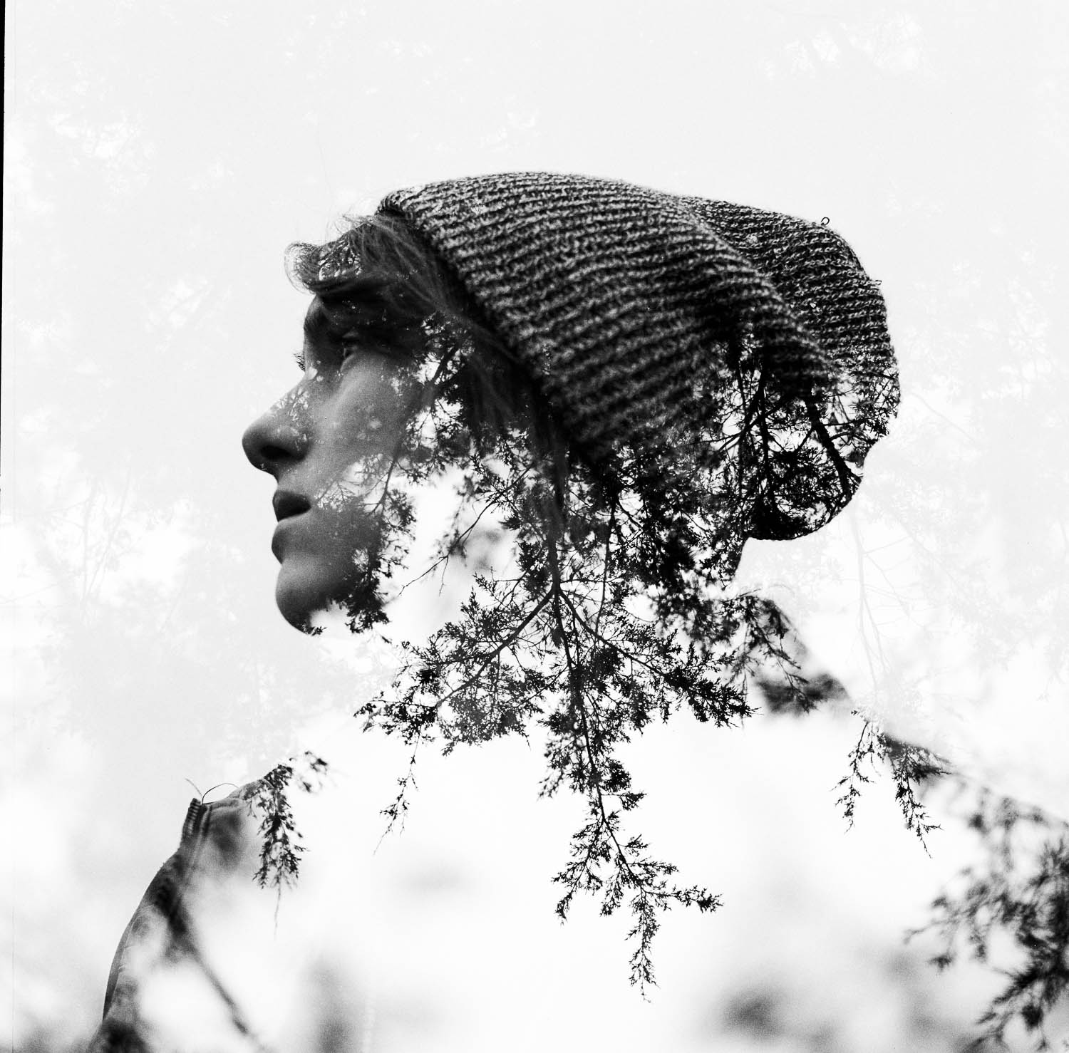 A Forest Portrait Double-Exposure of Stacy Baum in Upstate New York