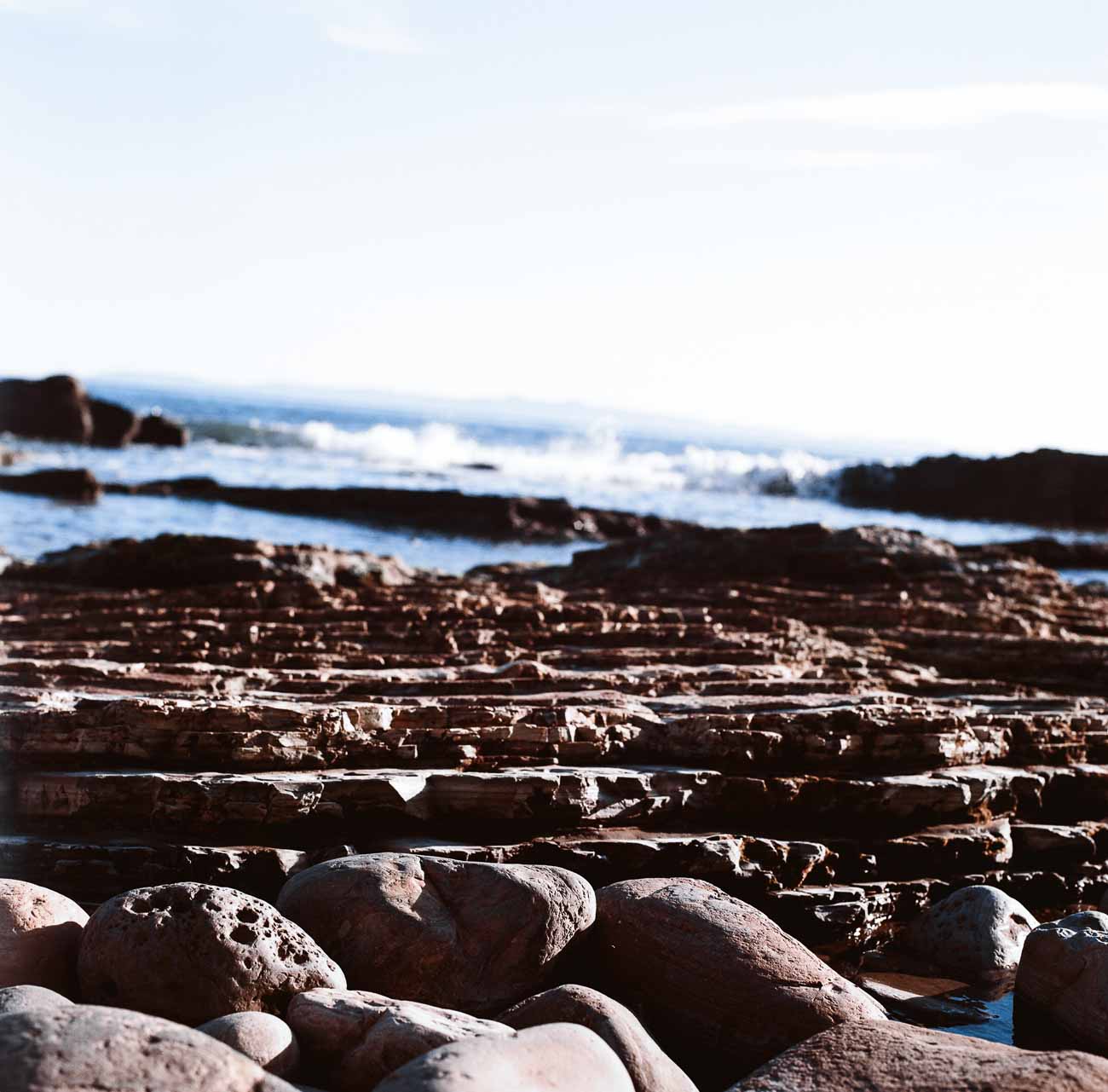 Rocks on a beach in San Pedro, CA, photographed with a Hasselblad 500c and Kodak Ektar